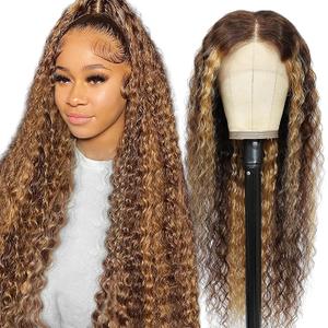 13x6 Highlight Ombre Lace Front Wig Human Hair Wigs For Women 180% Density 4/27 HD Deep Wave Lace Frontal Wigs Curly Honey Blonde Wig Human Hair Pre Plucked With Baby Hair Colored (32 Inch)