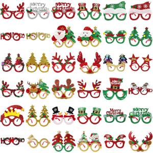 GoosWexmzl 36 Pcs Christmas Glasses Frames, Christmas Tree Santa Reindeer Glitter Eyeglasses, Holiday Favors Photo Booth props