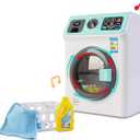 DeAO Toy Washing Machine Kids Dollhouse Furniture Toy Washer Pretend Play Household Appliance Realistic Sounds Laundry Play Set with Rotatable Roller for Boys Girls (Blue) (White)
