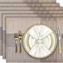 Aofmee Placemats, Placemats Set of 6, Heat Resistant Place Mats, Washable PVC Table Mats, Woven Vinyl Plastic Placemats for Dining Table, Non-Slip Stain Resistant Kitchen Table Placemats Easy to Clean (Gold)