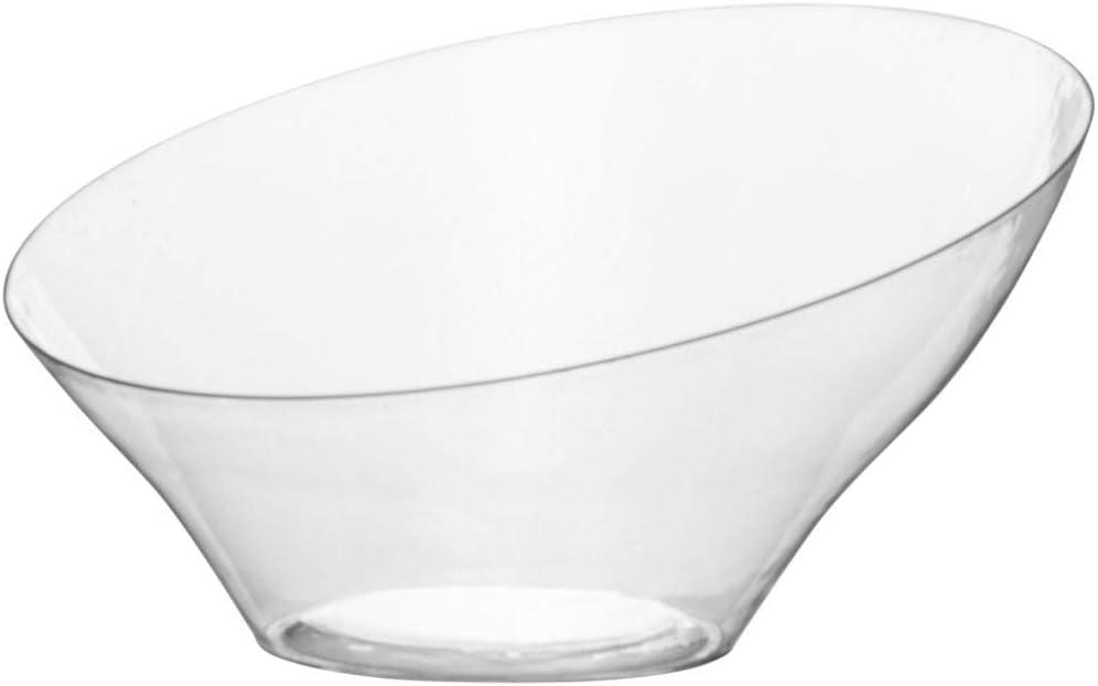 Clear Angled Angled Serving Bowls - Disposable Plastic Bowls, Bulk Case of 50 - Catering, Parties, Restaurant & Food Service