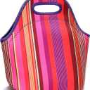 Neoprene Lunch Bags Thermal Insulated Lunch Tote Bag Reusable Washable Neoprene Picnic Bag for Women Men (Stripes)