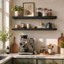 60 inch Black Floating Shelves for Wall 8 -inch deep Set of 2, Heavy Duty Solid Wood Wall Mounted Shelves for Living Room Kitchen with Thickened Hidden Bracket