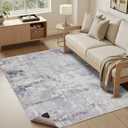 Washable Rugs 4x6 Area Rugs for Living Room, Modern Abstract Rugs with Non-Slip Backing, Neutral Accent Low Pile Soft Carpet for Bedroom, Dining Room, Nursery, Home Office, Light Gray