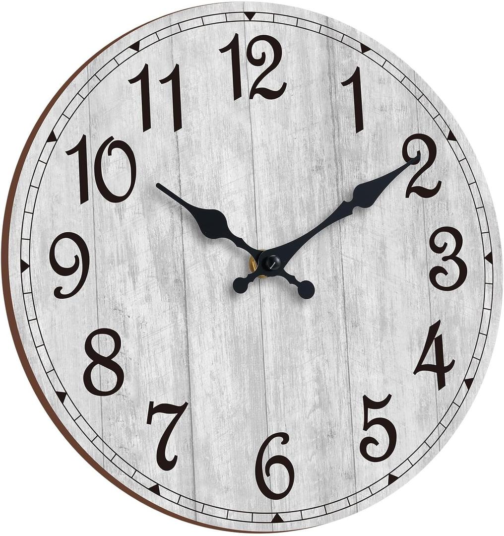 Wall Clock 12 Inch, Grey Wall Clocks Battery Operated Silent Non Ticking, Vintage Rustic Wooden Clocks Decorative for Kitchen Bathroom, Living Room, Bedrooms, Dining Room, Office (12")