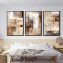 ASDCEUTICALS Large Canvas Wall Art - Brown and Beige Abstract Pictures for Living Room Vintage Wall Decor Retro Rustic Paintings Black Float Framed for Bedroom Dinning Room 24" X 36" X 3 pcs