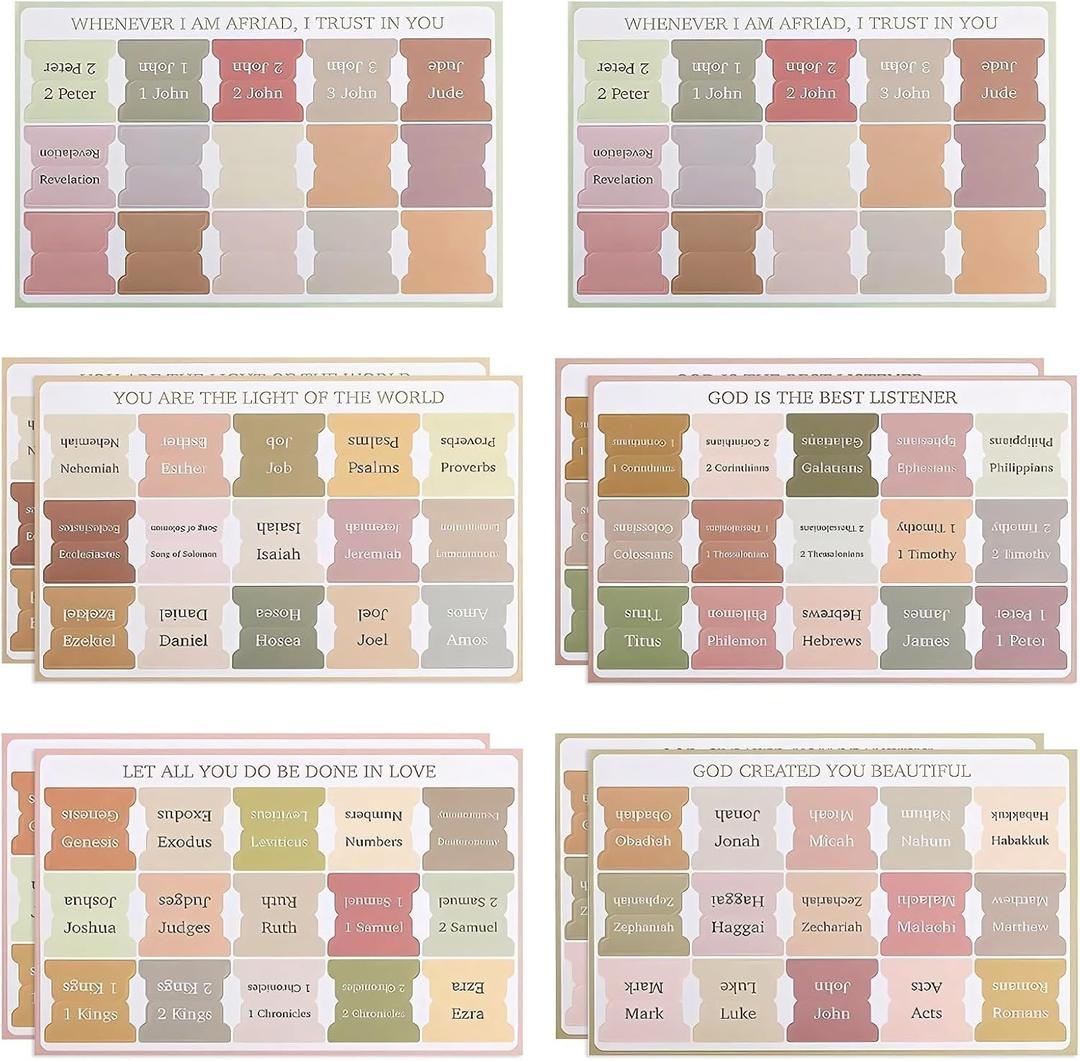 Bible Index Tabs with Scripture Quotes, Muted Pastel Reference Stickers, Christian Book Dividers, 5 Sheets 7.8 X 5.5 Inch, Journaling and Planner Labels