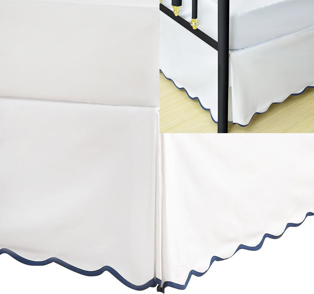 HIG Queen Bed Skirt - Easy Fit Scallop Edge Pleated Bedskirts With Spilt Coner, 18 Inch Drop Anti-Slip Dust Ruffle, Thick Fabric for Enhanced Privacy, Pre-Washed for Long-Lasting Use, Machine Washable
