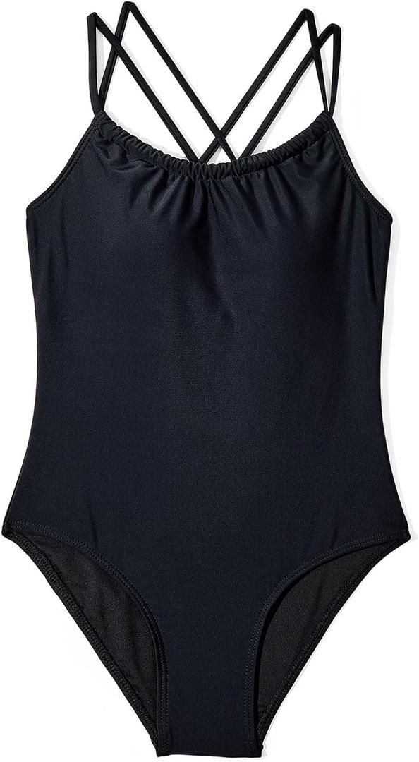 Girls One Piece Swimsuits Bathing Suits Kids Beach Sport Halter Swimwear Quick Dry UPF 50 (8-9 Years, Black)