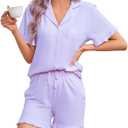 Ruffle Pajama Set, Womens Button Down Pijama Sets Soft Comfy Short Pjs Cute Vintage Ladies Sleepwear (Purple, S)