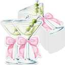 50PCS Martini Bow Party Supplies Martini Glass Shaped Napkins Pink Bow Birthday Decorations Martini Bow Disposable Bar Beverage Napkins for Girls Engagement Bridal Shower Bachelorette Party Favors