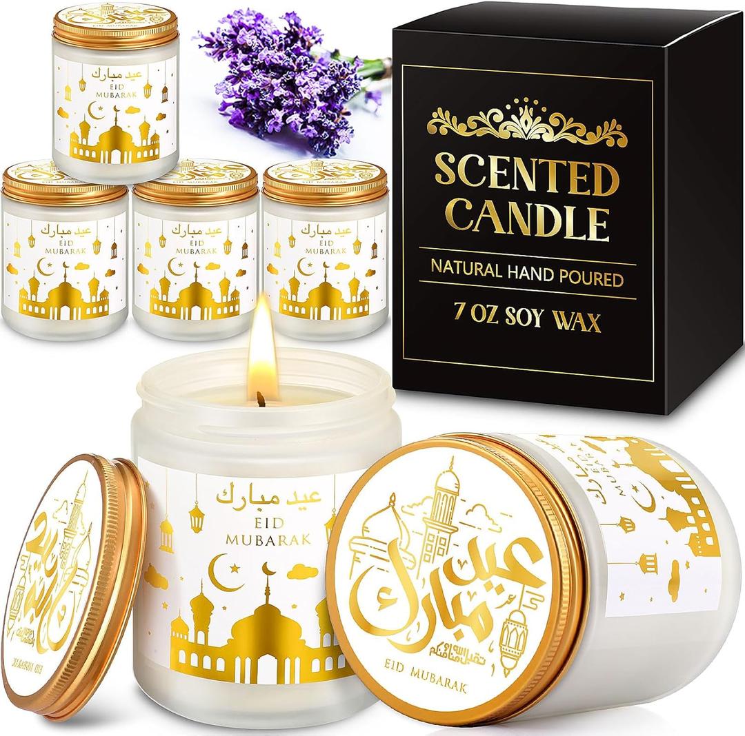 7oz Ramadan Mubarak Candles 4 Pcs Ramadan Gifts Large Jar Eid Mubarak Scented Candles Muslim Scented Light Islamic Party Favors Gifts for Home Muslim Islam Festival Decor(White Gold)
