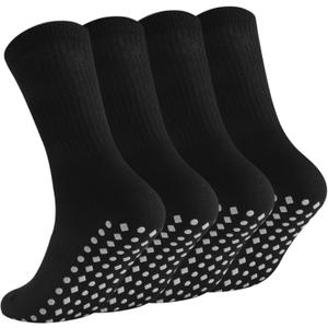 Non Slip Grip Socks for Men Women Crew Grippy Socks for Hospital Pilates Yoga,Gifts for Seniors Elderly M