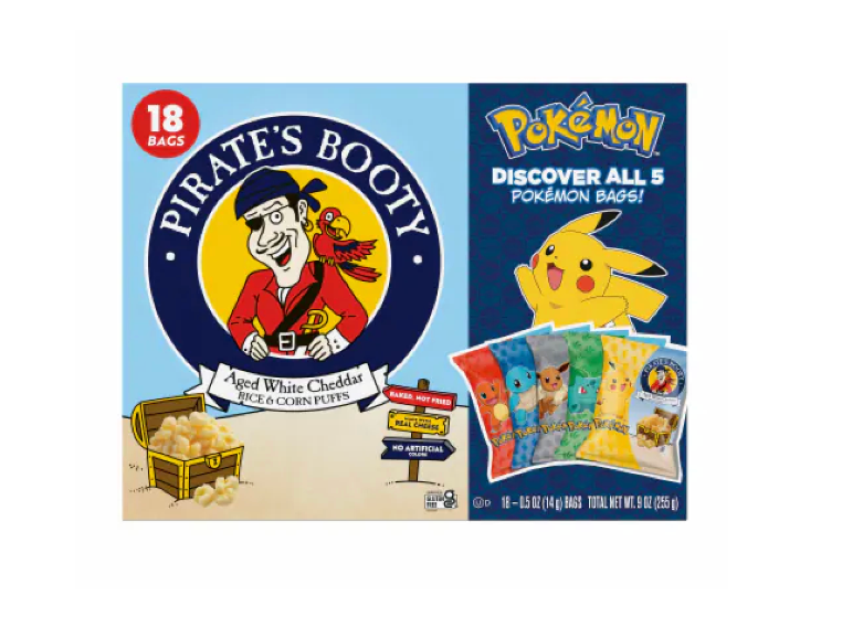 PIRATE'S BOOTY Pokémon Aged White Cheddar Rice & Corn Puffs, 0.5 oz Bags (18 Count), 3 Pack BBD: 01-26-26