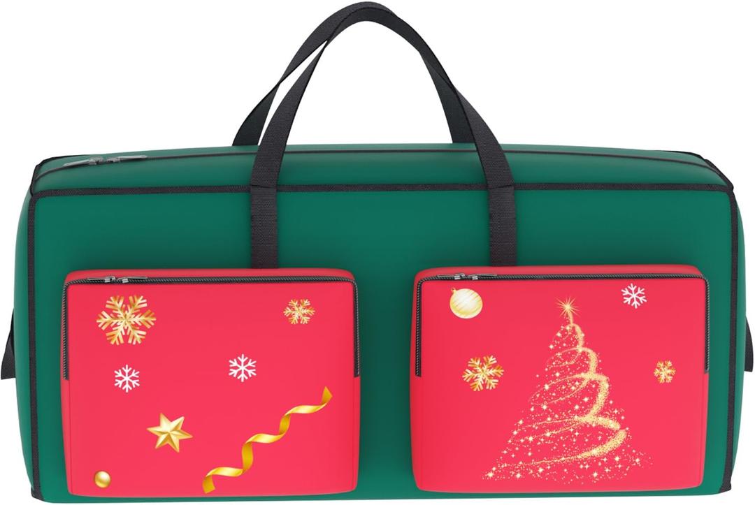 9FT Christmas Tree Storage Bag 600D Oxford Extra Large Christmas Tree Bags for Christmas Trees Two Large Pockets Tree Storage Box with Reinforced Handles Heavy Duty Storage Bag for Xmas Tree (Red and Green)