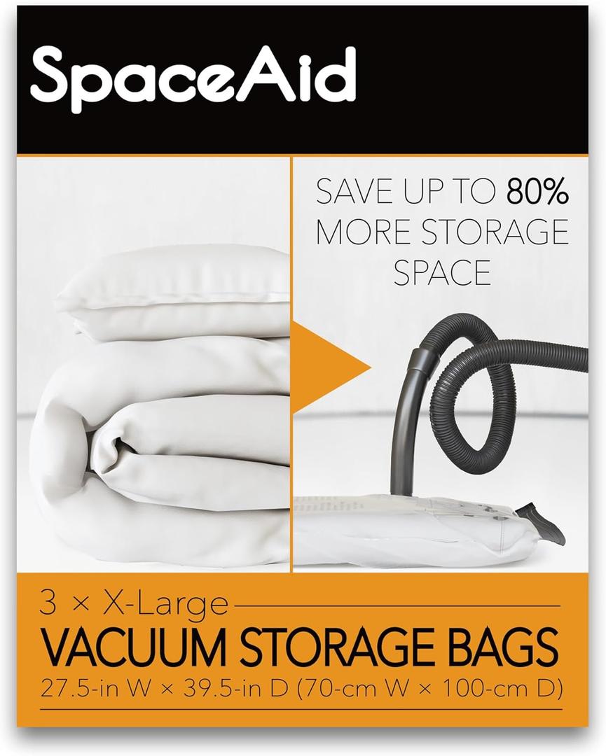 SpaceAid Jumbo Vacuum Storage Bags, Space Saver Sealer Compression Bags for Comforters, Blankets, Pillows, Bedding, Clothes (X-Large 3 Pack)