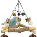 New with Bell! Wooden Bird Swing for Cage, 3-in-1 Hanging Parrot Toy with Chew Toys, 3 Sisal Perches & Stable Triangle Design for Parakeets, Cockatiel, Conures, Lovebirds, Quaker Parrots
