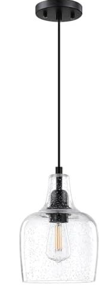 Dolaimy House 1 Pack 1 Light Hanging Indoor Kitchen Island Pendant Light 6.1" Clear Seeded Glass Pendant Light Fixtures Black Finish Modern Farmhouse Dinning Over Sink