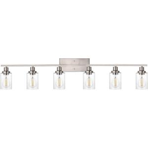 6-Lights Bathroom Vanity Light Fixtures with Seeded Glass Lampshades, 45.3-Inches Length Modern Brushed Nickel Wall Light Fixture for Kitchen Bathroom Lighting