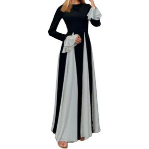 Kwunbwa Wedding Guest Dresses for Women Elegant Long Sleeve Patchwork Pleated Swing Long Dress Formal Maxi Dress, Small