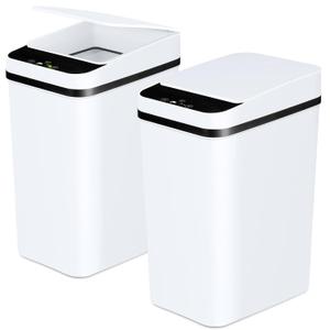 Anborry Bathroom Trash Cans with Lid 2 Pack 2.2 Gallon Touchless Automatic Motion Sensor Small Slim Garbage Can, Smart Electric Narrow Garbage Bin for Bedroom Office Kitchen (White)