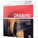 D'Addario Acoustic Guitar Strings, 80/20 Bronze, EJ12, Medium Gauge 13-56, 6-String Set, Pack of 1