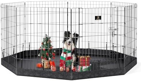 PJYuCien Dog Playpen, 8 Panels 24’’H Dog Pens Indoor with Bottom Pad, Metal Foldable Pet Puppy Exercise Fence Crate Kennel, Better for Small Animals,Black