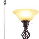 GyroVu Torchiere Floor Lamp for Living Room, LED Standing Reading Light for Bedroom with Glass Shade for Living Room Corner Bedroom Home Office,Bulbs Included (Yellow Lampshade, Glass 1 Head)