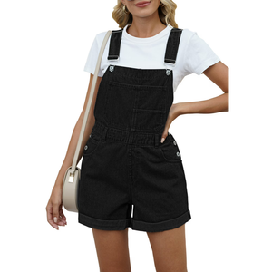 Pink Queen Women's Denim Classic Adjustable Straps Cuffed Hem Bib Overalls Shortalls L