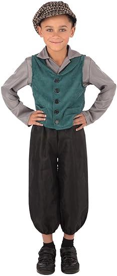Bristol Novelty CF236S Victorian Street Boy (Large) Costume, Multi-Colour, 3-4 Years Old