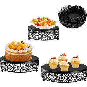 3 Set Black Cake StandDessert Cupcake Pastry Candy Display Plate for PartyElegant Round Cylinder Columns tables for Weddings Cake StandsPlant TablesBirthday Party