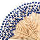 Reallnaive 300 Pcs Cocktail Pick Pearl Fancy Toothpick for Appetizer 4.7 Inch Long Skewer for Drink Fruit Food Bamboo Stick Wedding Bridal Shower Decoration Charcuterie Accessories (Navy Blue)