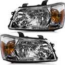 Headlight Assembly Compatible with Toyota Highlander 2001-2007, Halogen Headlamp Replacement Without Bulbs for 81130-48150 81170-48150 81130-48280 81170-48280, Chrome Housing Amber Reflector