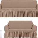 1 Pc Sofa Slipcover Set for Couch Cushion Couch Cover with Skirt Durable Washable High Elastic Stretchable Furniture Covers for Sofa Loveseat Arm Chair (Khaki, 35" x 60")