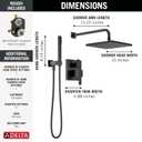 Delta Modern 14 Series Square Rain Shower System Faucet Set, Rainfall Matte Black Shower Head and Handle Set, Valve Trim Kit, 10 Inch, Matte Black 342701-BL