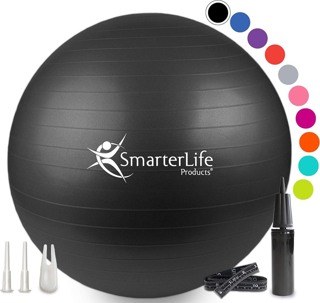 SmarterLife Exercise Ball Yoga Ball for Fitness, Balance, Stability, or Pregnancy, Gym Ball for Core Workout, Physical Therapy, Yoga Ball Chair for Office, Anti-Slip Anti-Burst (45 cm / 17.5", Black)