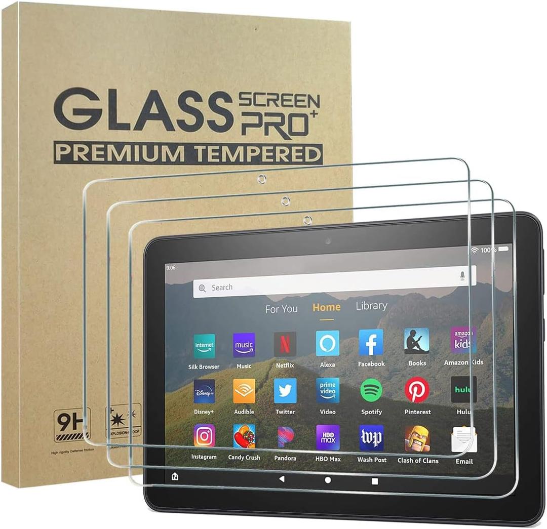[3 Pack] All-new HD8 2022 / HD8 2020 / HD8 2020 Plus Tablet Screen Protector (12th/10th Generation / 2022/2020 Release),9H Hardness HD Clear Anti Fingerprint Tempered Glass