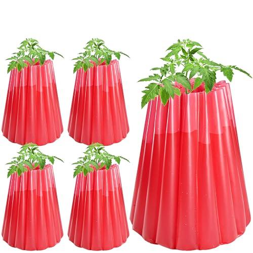 Adnee 5 Pack Water Filled Plant Protectors-19 x 17 Inch Reusable Wall of Water Plant Covers for Tomato Plants-Red Early Season Insulating Plant Protective Cover for Outdoor Winter Freeze Protection