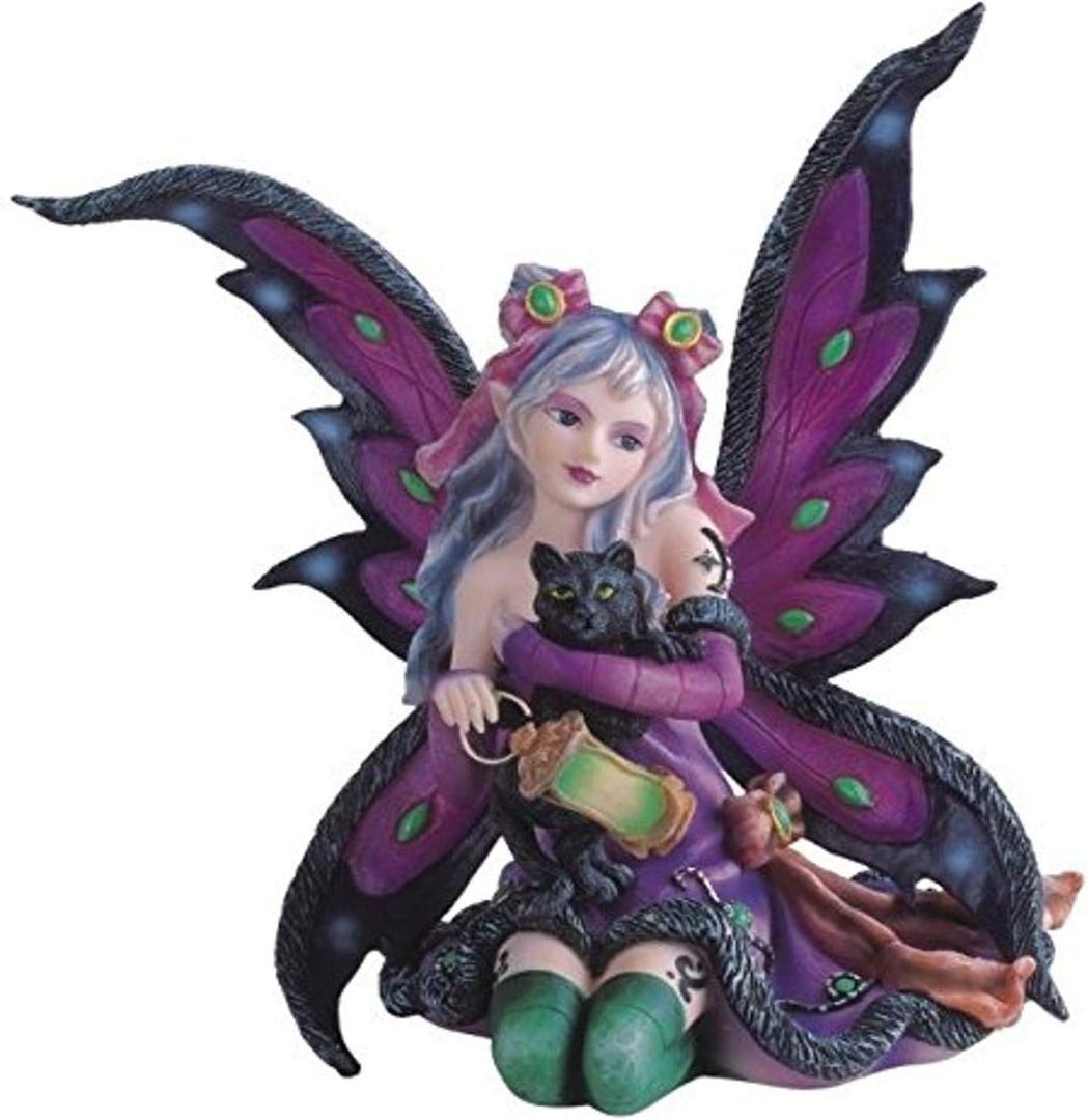 StealStreet SS-G-91408 Purple Fairy Kneeling with Black Cat Collectible Figurine Decoration