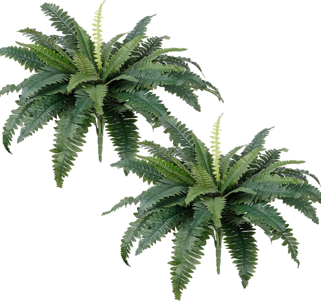 TOCHGREEN Artificial Ferns for Outdoors Set of 2 Bouquets 30" Diam Large Long Silk Artificial Boston Fern Fake Ferns Potted Faux Bush Plants for Home Garden Porch Window Decoration (2pcs)