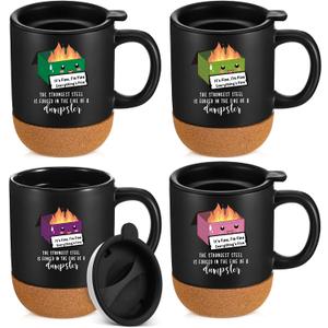 4 Pcs Dumpster Fire Mug Bulk with Removable Cork Bottom for Coworker Funny Office Supplies Emotional Support Coffee Mugs Appreciation Gifts for Coworker Teacher Nurse, 13.5 oz