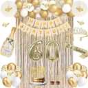 60th Birthday Decorations for Women, Champagne Gold 60th Birthday Gifts for Women, 60 Sash and Crown, Banner, Fringe Curtains, Hanging Paper Fans, 60 Year Old Party Supplies Set