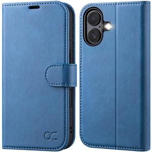 OCASE Compatible with iPhone 16 Wallet Case, PU Leather Flip Folio Case with Card Holders RFID Blocking Kickstand [Shockproof TPU Inner Shell] Phone Cover 6.1 Inch 2024, Light Blue