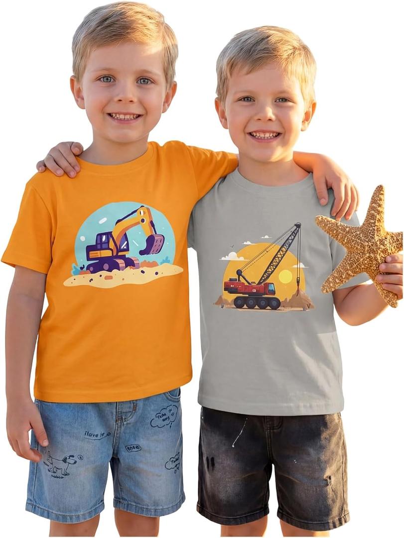 Boys T Shirts Pure Combed Cotton Short Sleeve Graphic 2-Pack Tee Size 2-16Y