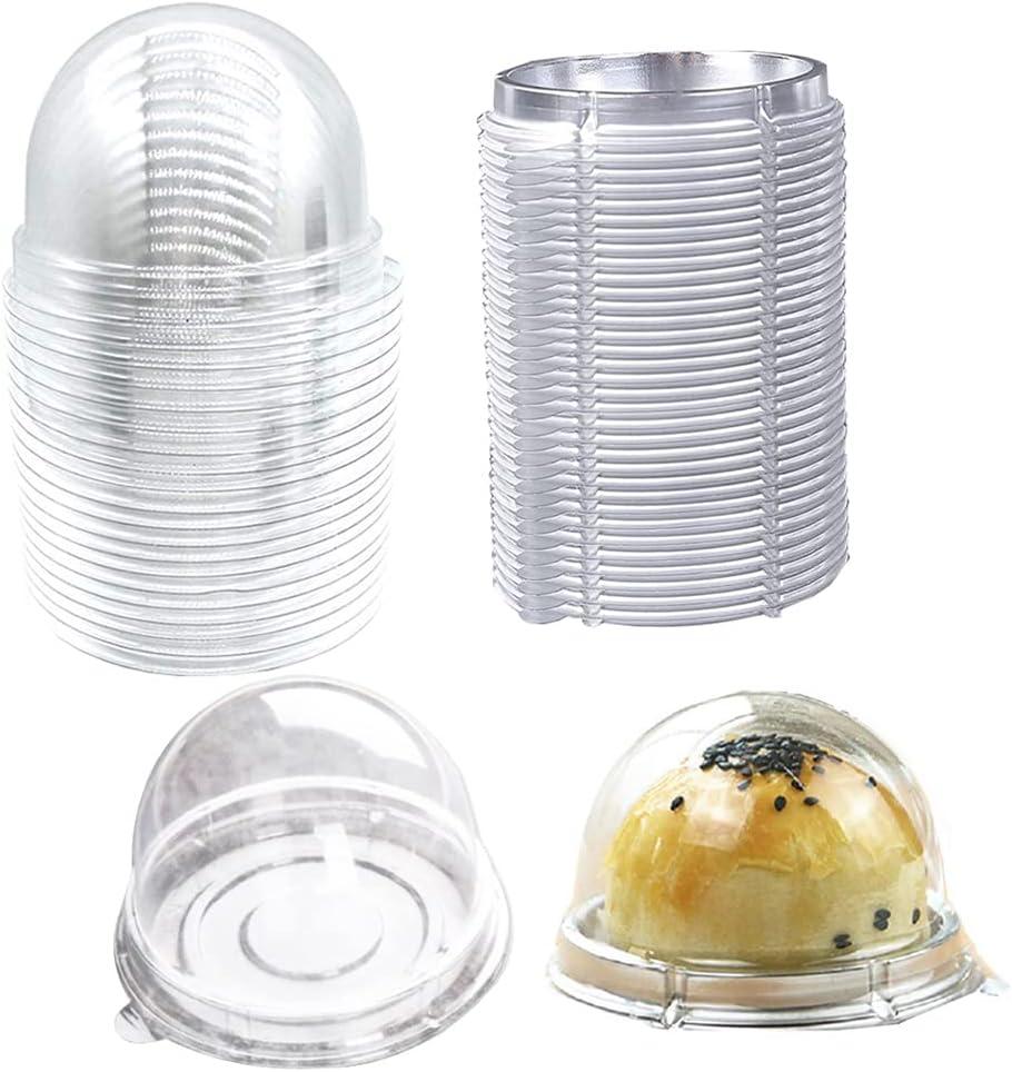 EchoDone 50 Set Clear Plastic Mini Cupcake Boxes Muffin Pod Dome Muffin Single Container Box Wedding Birthday Gifts Boxes Supplies (Silver)