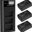 Artman NP-FW50 Battery 3-Pack and Upgraded 3-Slot ZV-E10 Battery LCD Charger for Sony ZV E10, Alpha A6500 A6400 A6300 A6000 A5100 A5000, A7S II, A7S, A7R II, A7R, A7 II, A7, RX10 II III IV Cameras