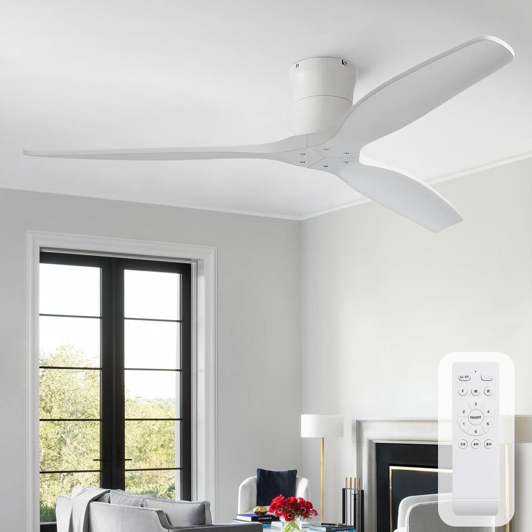 Sofucor 52" Solid Wood Ceiling Fan with Remote No Light Low Profile