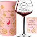 70th Birthday Gifts for Women, Vintage 1955 Wine Glass with Pink Floral Gift Box, Turning 70 Wine Gifts for Her, Funny Present for Wife, Sister, Mom, Daughter, Friends, 16oz