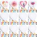 Zubebe 12 Set Mini Canvas Painting Kit Valentine's Day Gifts 4 * 4in Canvas with Wooden Easel, 12 Colors Watercolor Palette Brush Bulk for Galentines Art Party Favors (Heart Shaped)