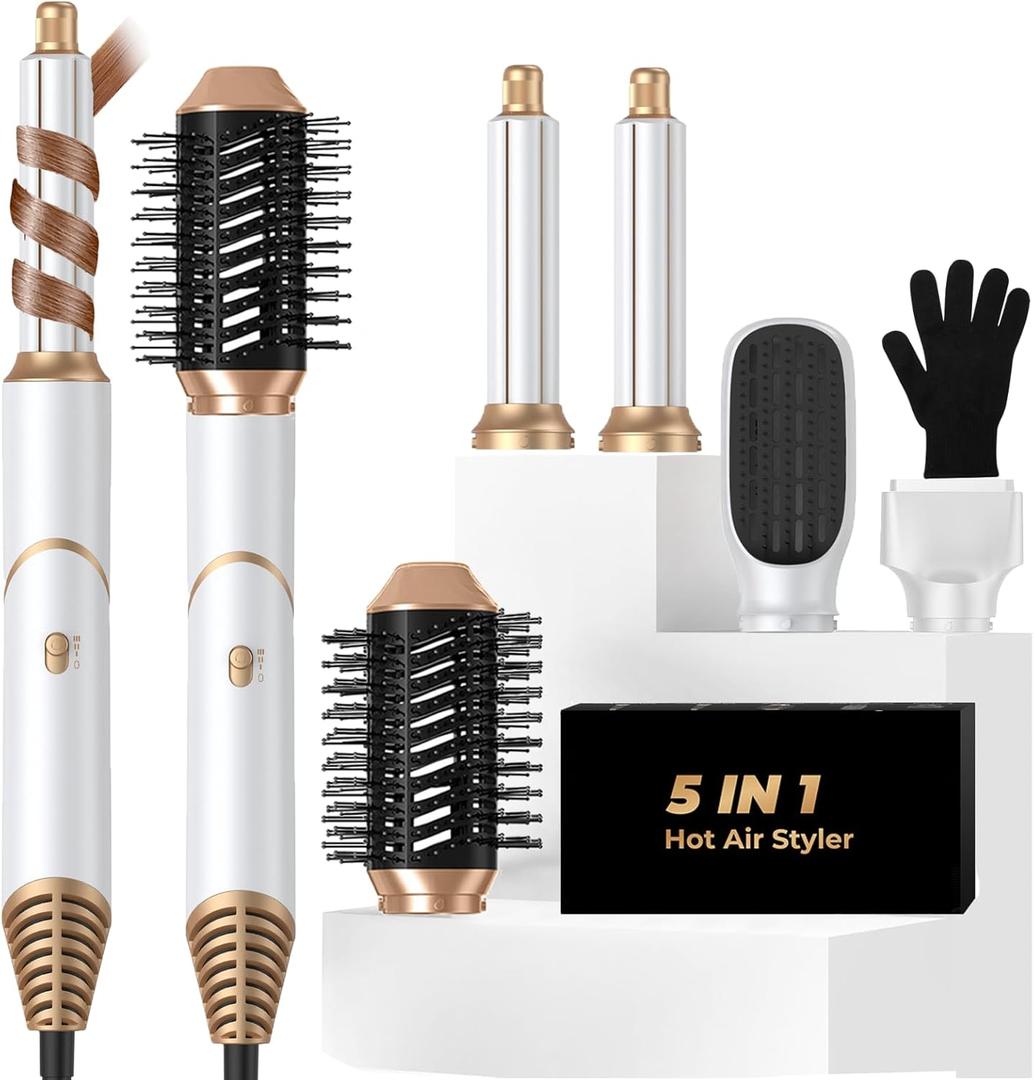 5 in 1 Blow Dryer Brush,Hair Dryer Brush with Detachable Air Styler,Negative Ionic Magic Hair Styler,Hot Air Brush for Women Volumizer,Straightener, Drying, White 